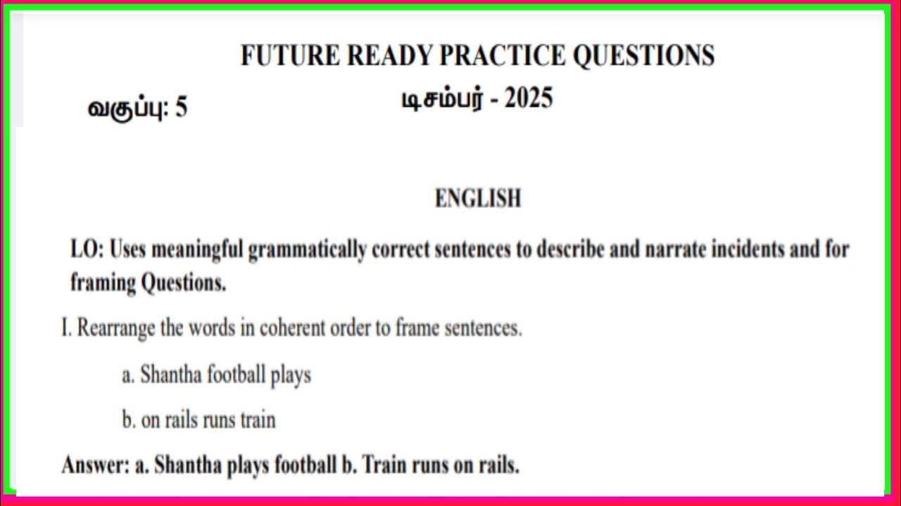 FUTURE   READY  PRACTICE  QUESTION  AND ANSWERS, CLASS - 5, ENGLISH, DECEMBER- 2025