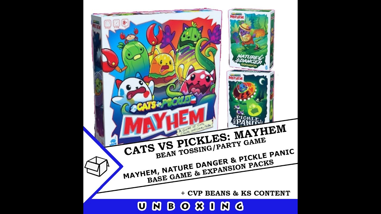 Cats vs Pickles Mayhem: Base game, Nature Danger & Pickle Panic expansions + new CvP beans