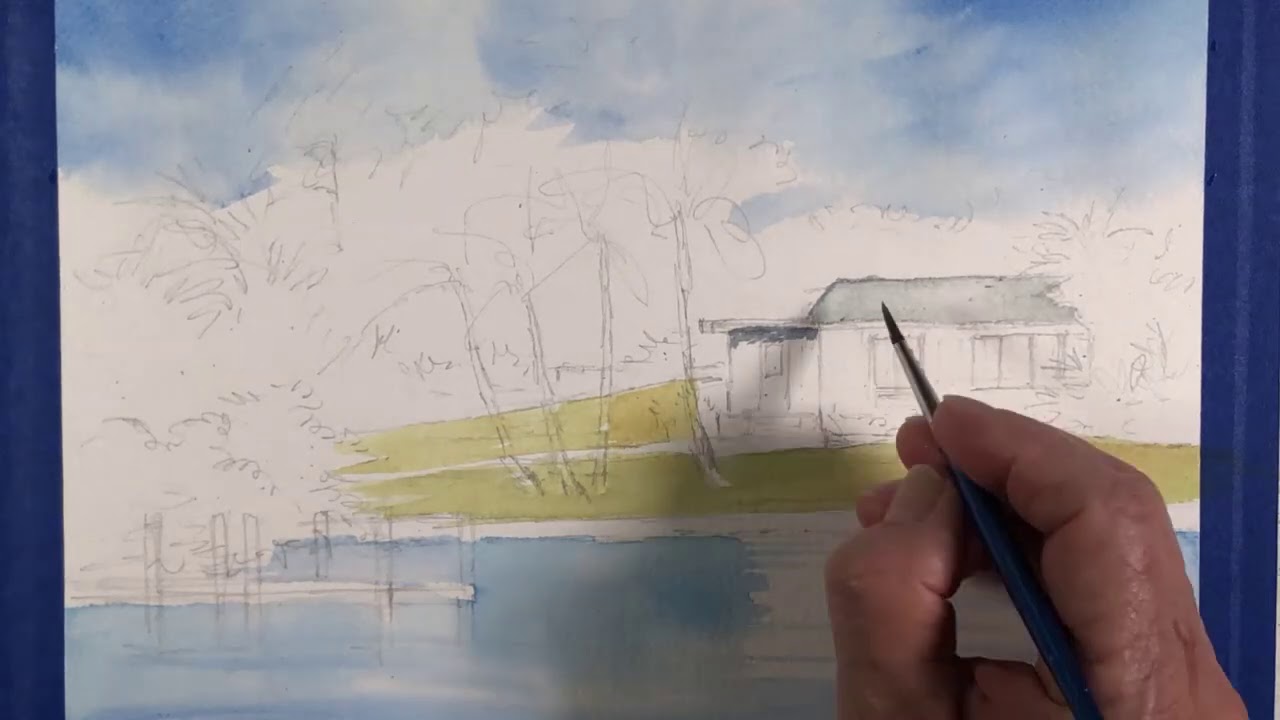 Watercolor Tutorial TROPICAL WATERFRONT