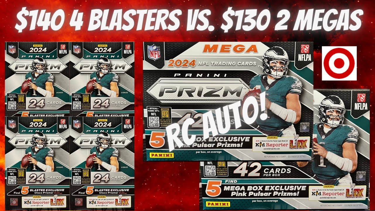 4 Target Blaster Boxes vs. 2 Target Mega Boxes of 2024 Panini Prizm Football $140 vs. $130