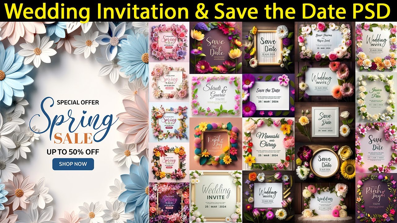 25+ Spring Flower Wedding Invitation and Save the Date Mockup PSD