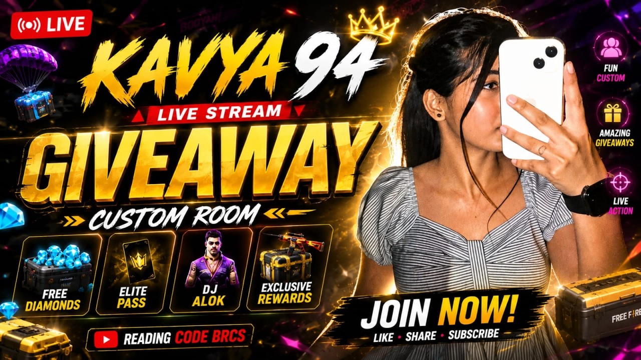 🔴 **WELCOME TO KAVYA 94** 🔥  🎮 FREE FIRE MAX LIVE | BR CUSTOM | CS CUSTOM | GIVEAWAY | SUBSCRIBER