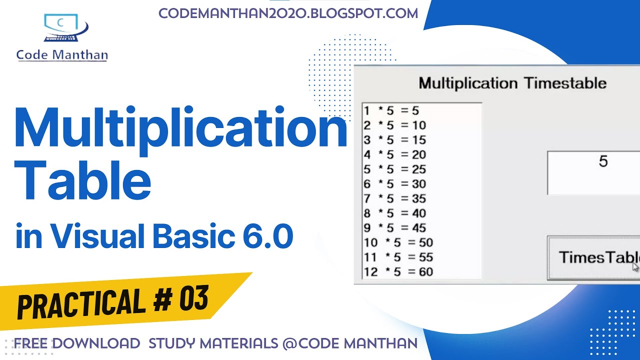 Print Multiplication Table in Visual Basic 6 - Practice 03