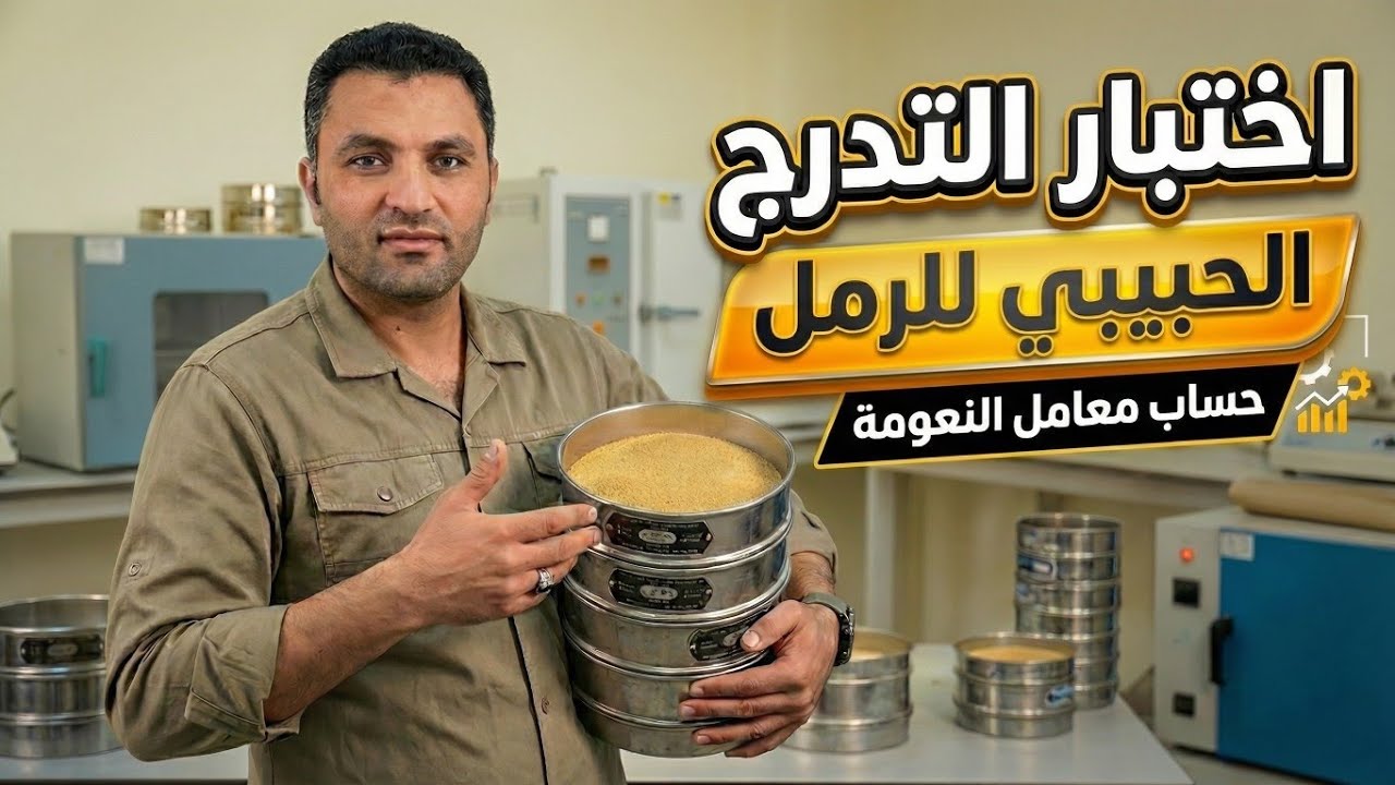 اختبار التدرج الحبيبي للرمل وحساب معامل النعومة