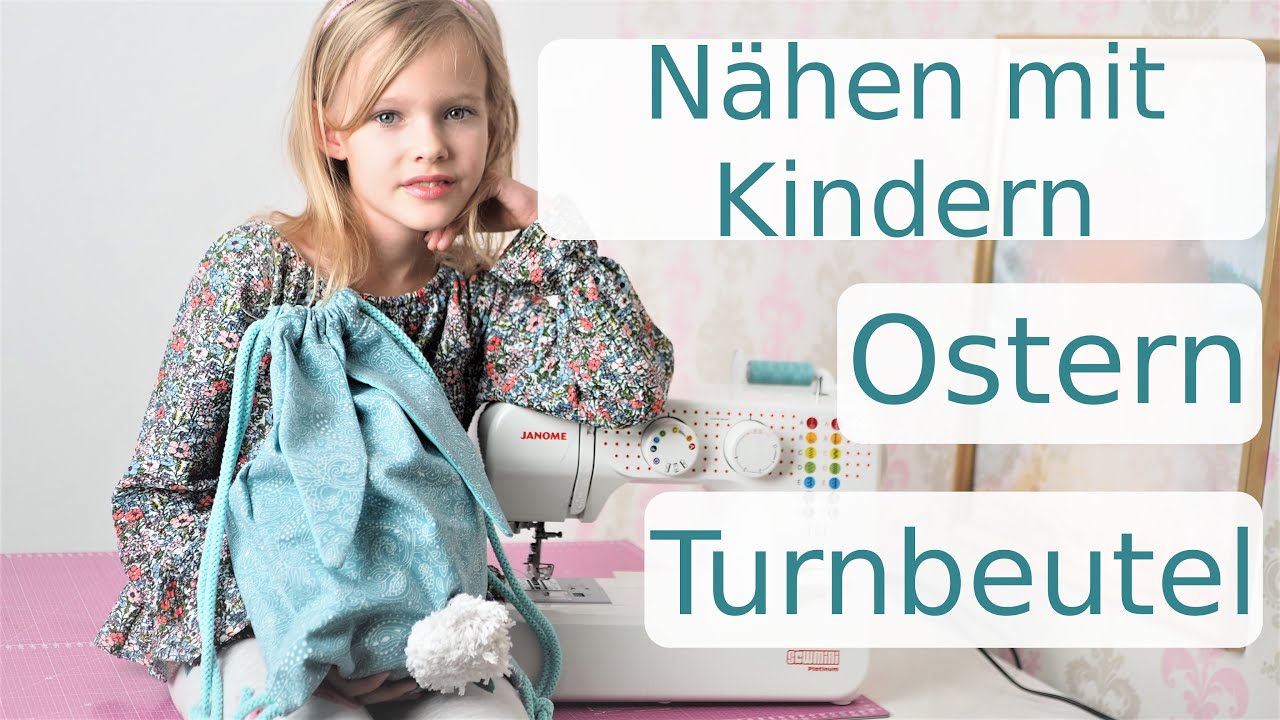 Nähen mit Kindern - Turnbeutel nähen mit Bommel und Hasenohren #wirbleibenzuhause und nähen zusammen