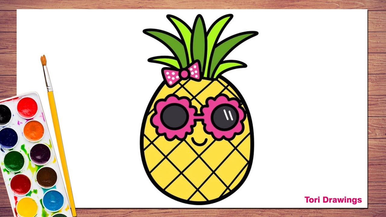 How to Draw a Cute & Stylish Pineapple 🍍| Pineapple with Sunglasses Drawing Easy Step-by-step 