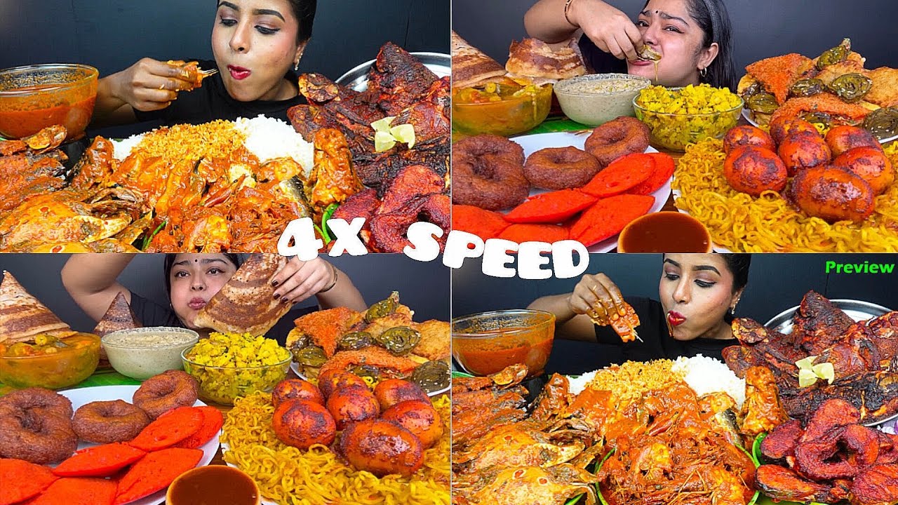 ASMR: Eating Spicy Prawn Masala, Crab Fry, Fish Curry mukbang 