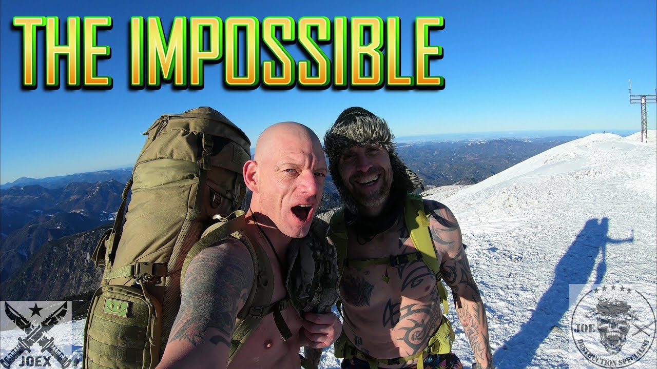 EX ARMY GUY AND WIM HOF COACH IN SHORTS ON A MOUNTAIN - THE SCHNEEBERG - BUG OUT BAG FOR SURVIVAL