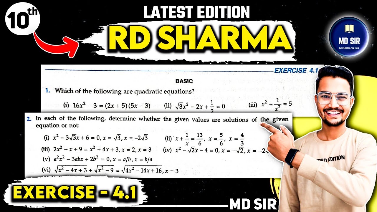 RD Sharma Class 10 Chapter 4 | Quadratic Equations | Exercise 4.1 Solutions