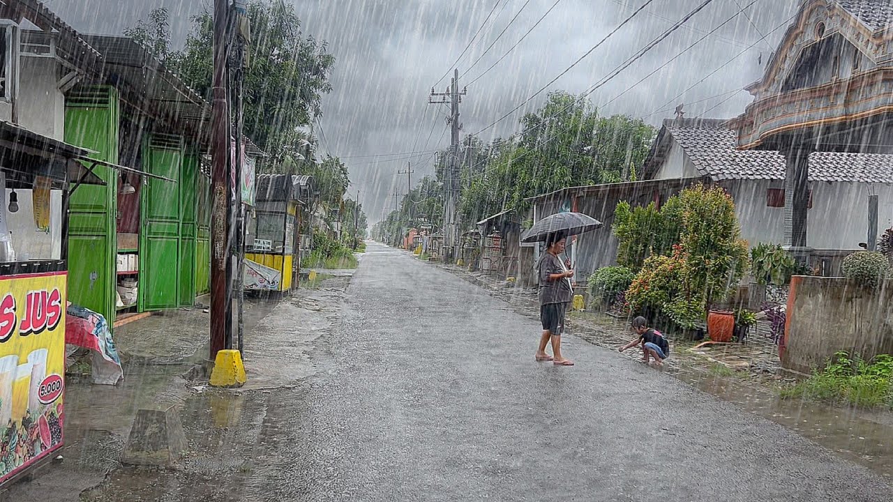 Heavy Rain in my village, Get rid of insomnia and fall asleep with the sound of heavy rain