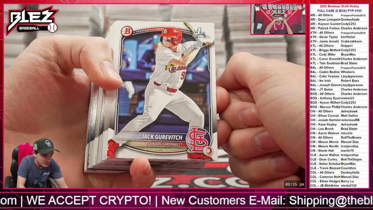 Полная распаковка кейса коллекционной карточки Bowman Draft Hobby 2025: выберите своего игрока №105