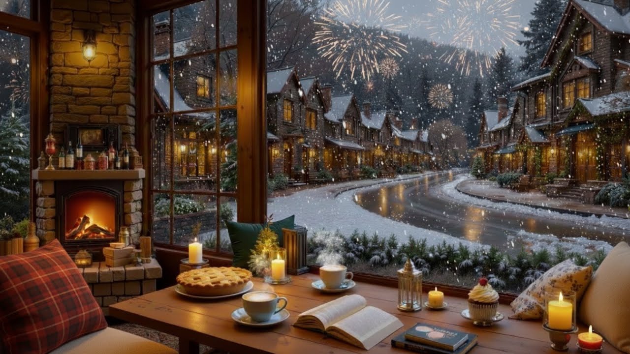 Winter Coffee Shop Jazz 2026 🎆 Cozy Night by the Fireplace Glow for Study, Work & Relax