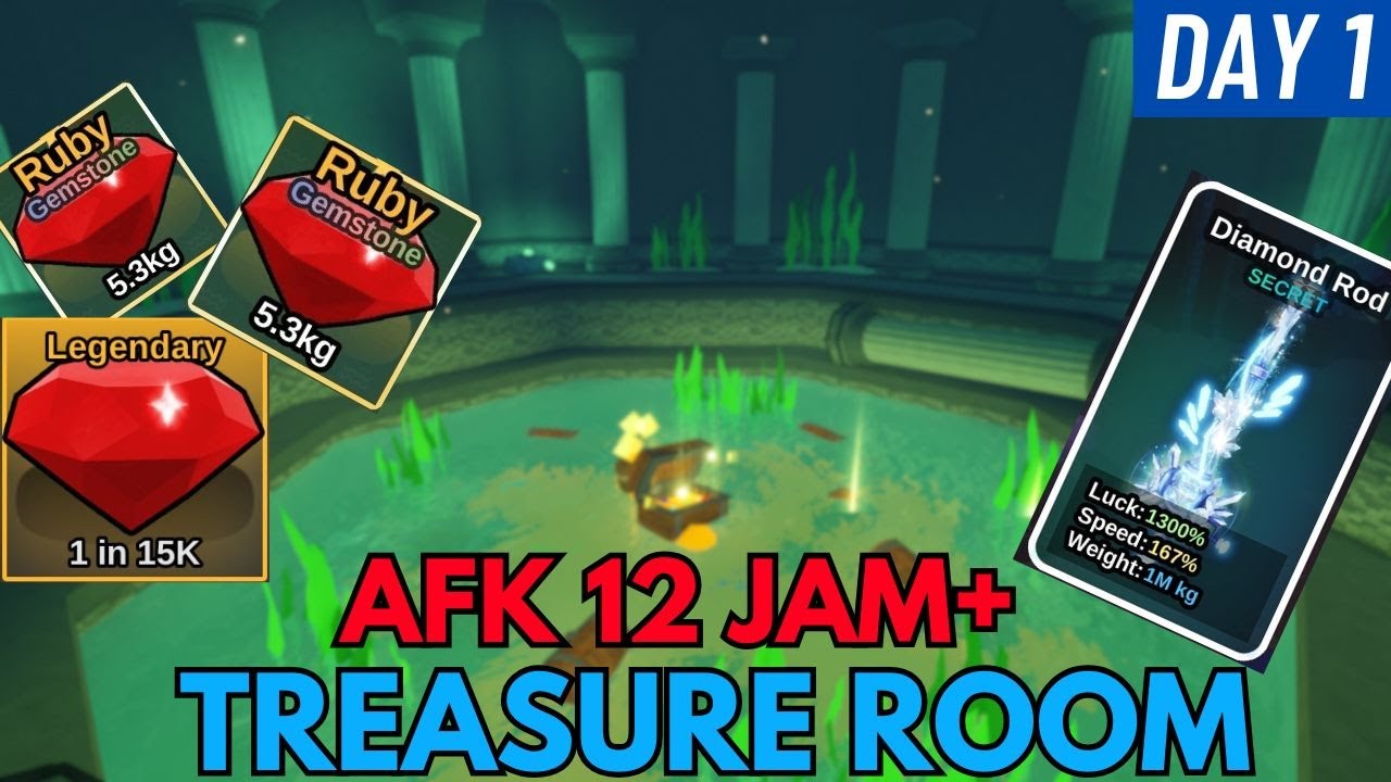 DAY1 AFK 12JAM TREASURE ROOM (LOST ISLE) MENCARI RUBY MUTASI GEMSTONE! - Fish it