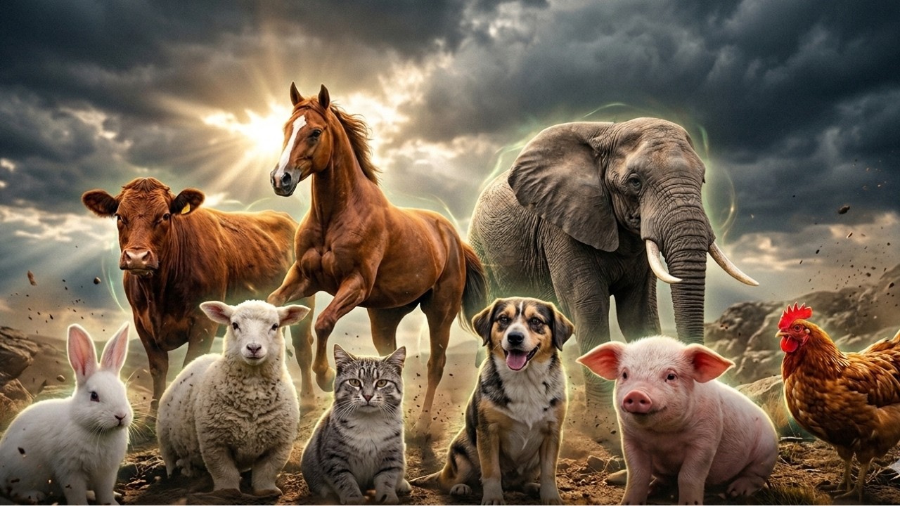 Милые звуки животных 🐱🐮🐑 | Звуки кошки, коровы и овцы для детей