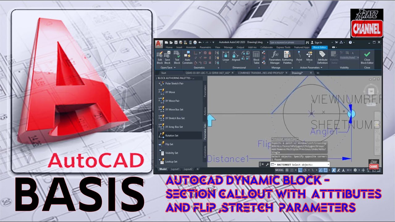 AUTOCAD DYNAMIC BLOCK - SECTION CALLOUT WITH ATTRIBUTES AND FLIP, STRETCH PARAMETERS
