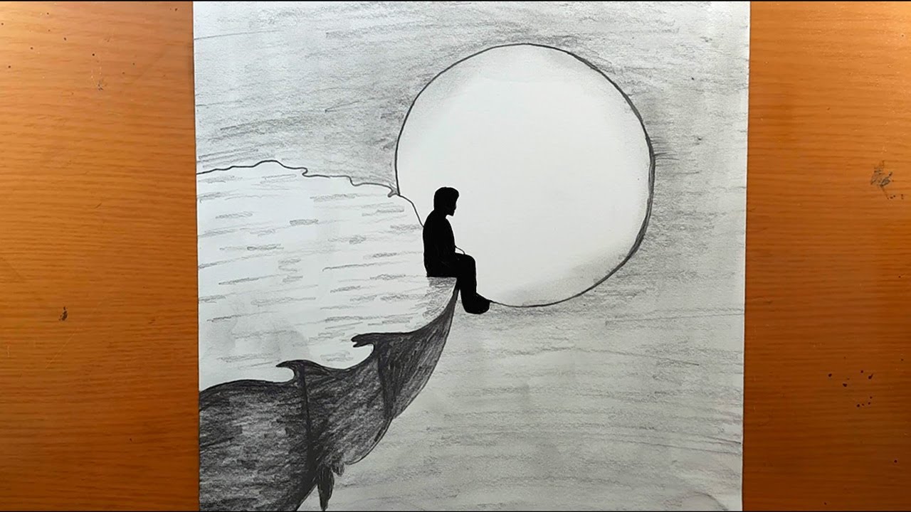 desenhos para desenhar | Desenhando pessoas em um penhasco - Como desenhar uma paisagem fácil