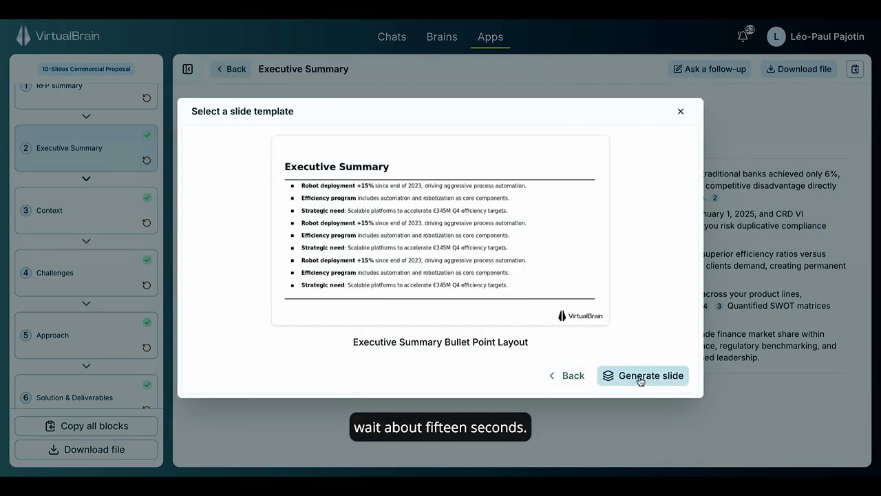 Generate a commercial proposal in a final PowerPoint deliverable with VirtualBrain