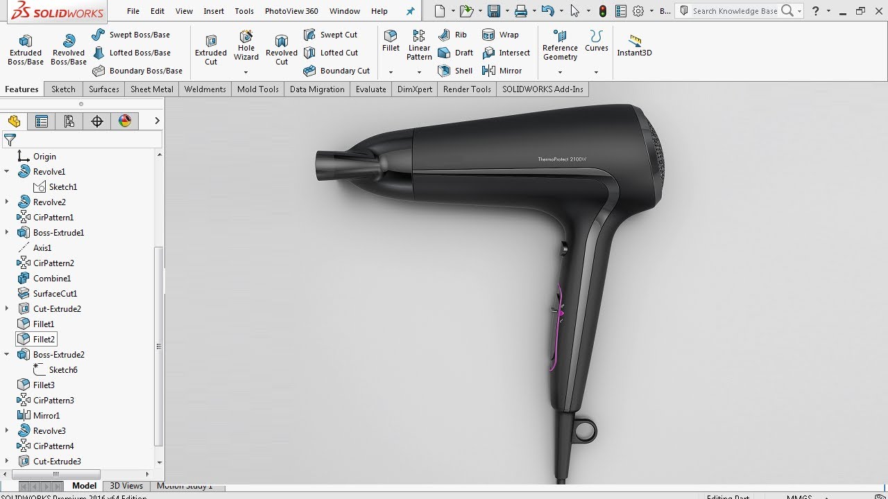 Расширенное моделирование поверхностей — Фен — Учебное пособие по SolidWorks