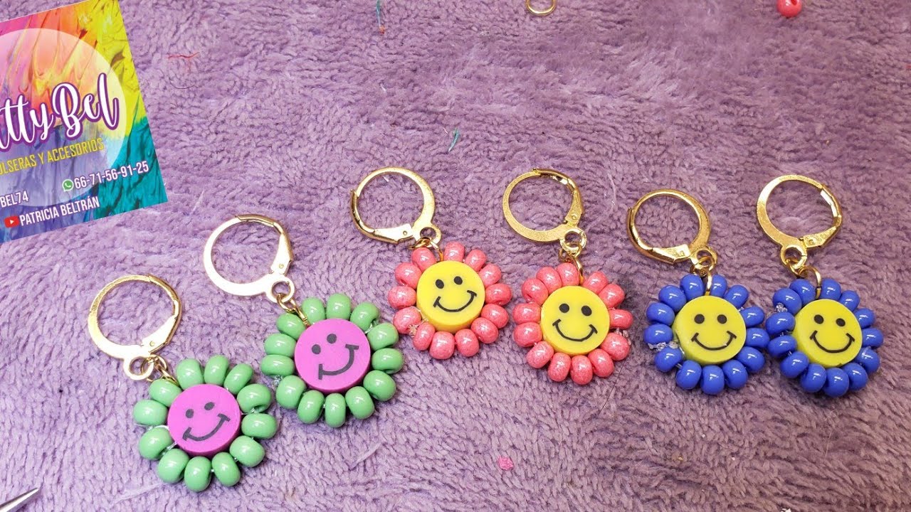 😍Nueva T&eacute;cnica😍 Aretes Carita Feliz 😀 con Hilo Naylon