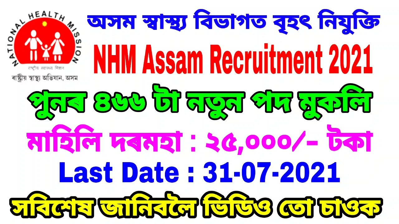 Assam Govt Job Recruitment 2021 | Apply for 466 CHO Posts | NHM Assam Recruitment 2021
