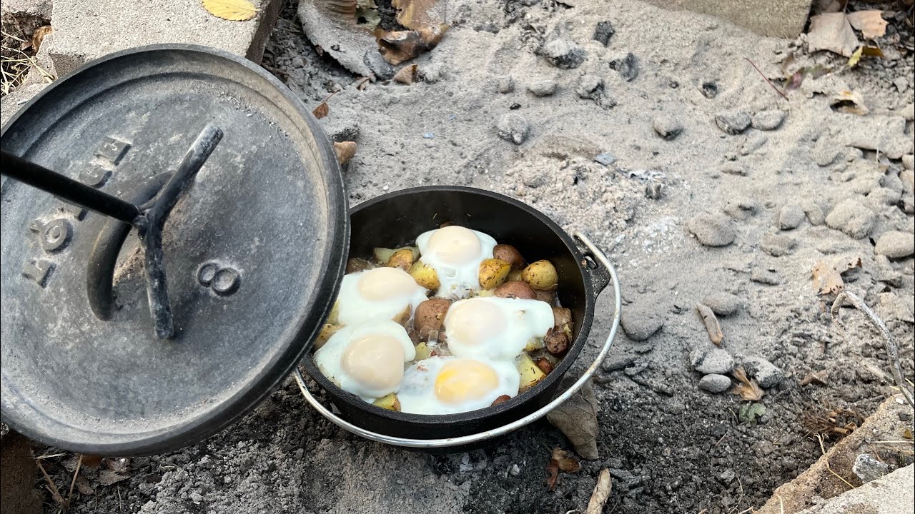 Dutch Oven Cooking: Breakfast skillet eggs over easy.