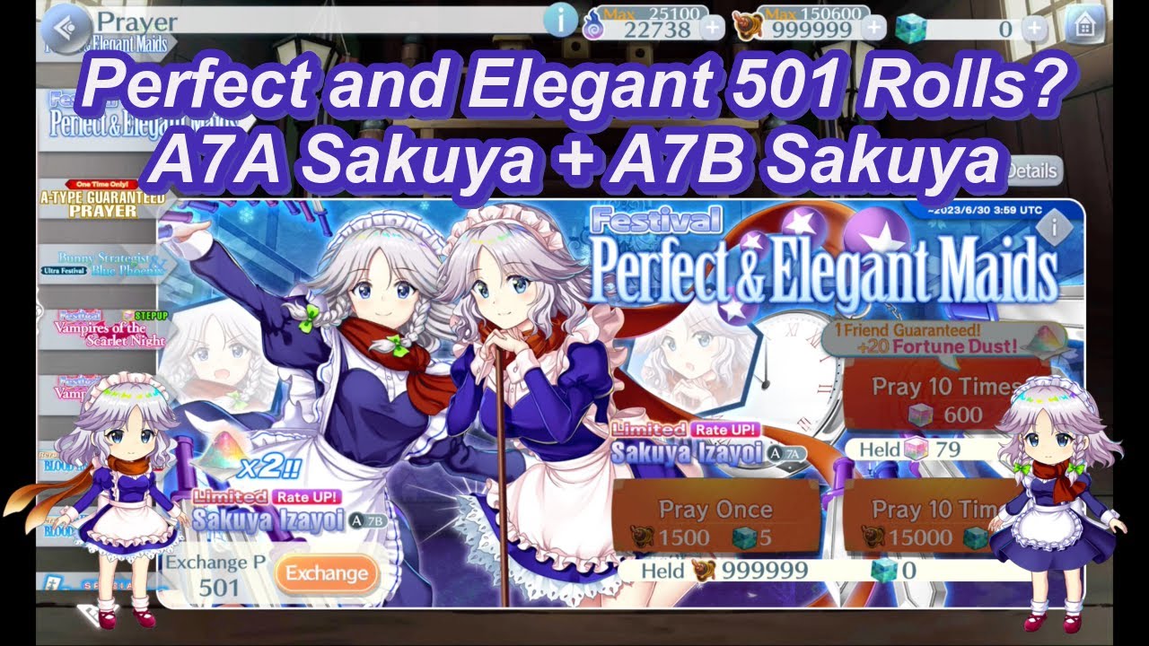 Touhou LostWord Global - 501 Rolls for A7A Sakuya + A7B Sakuya (Triple Spark)