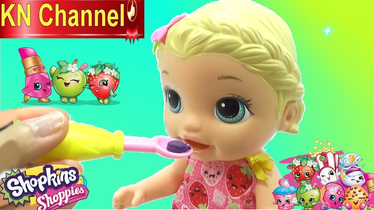 BÉ NA CHĂM SÓC BÚP BÊ BABY ALIVE DOLL Đồ chơi shopkins mới của KN Channel