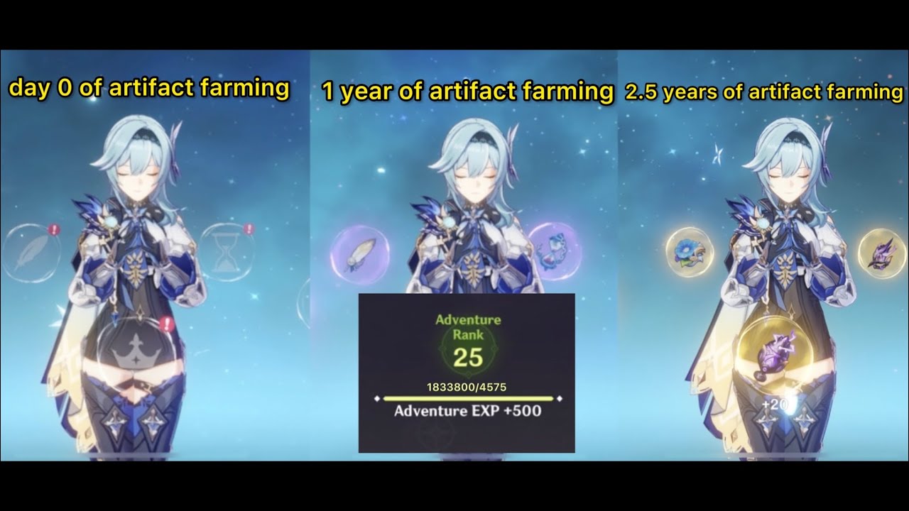 1 Year VS 2.5 Years of Artifact Farming, AR 25 with C6 Eula damage showcase
