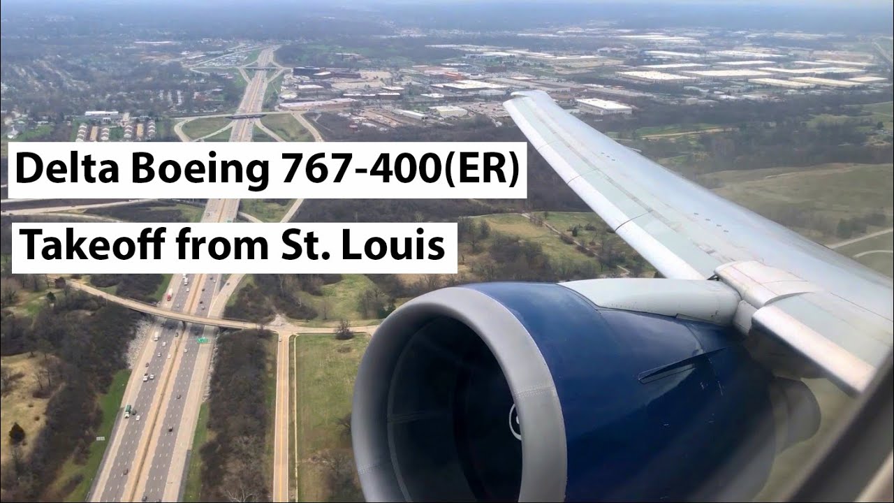 Delta Boeing 767-400(ER) MEDICAL DIVERSION Takeoff from St. Louis (DL 1273 || JFK-SFO || N831MH)
