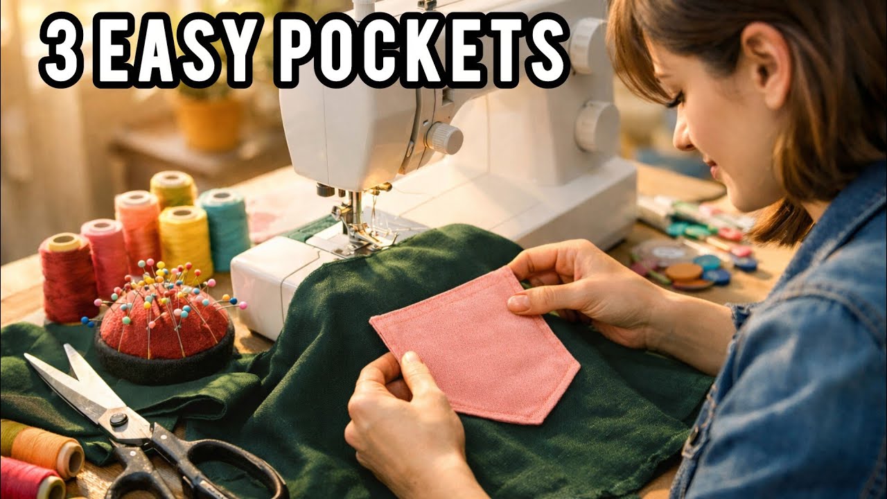  How to Sew 3 Easy Pockets | Step by Step✂️ | No Talking | On-Screen Instructions🪡🧵
