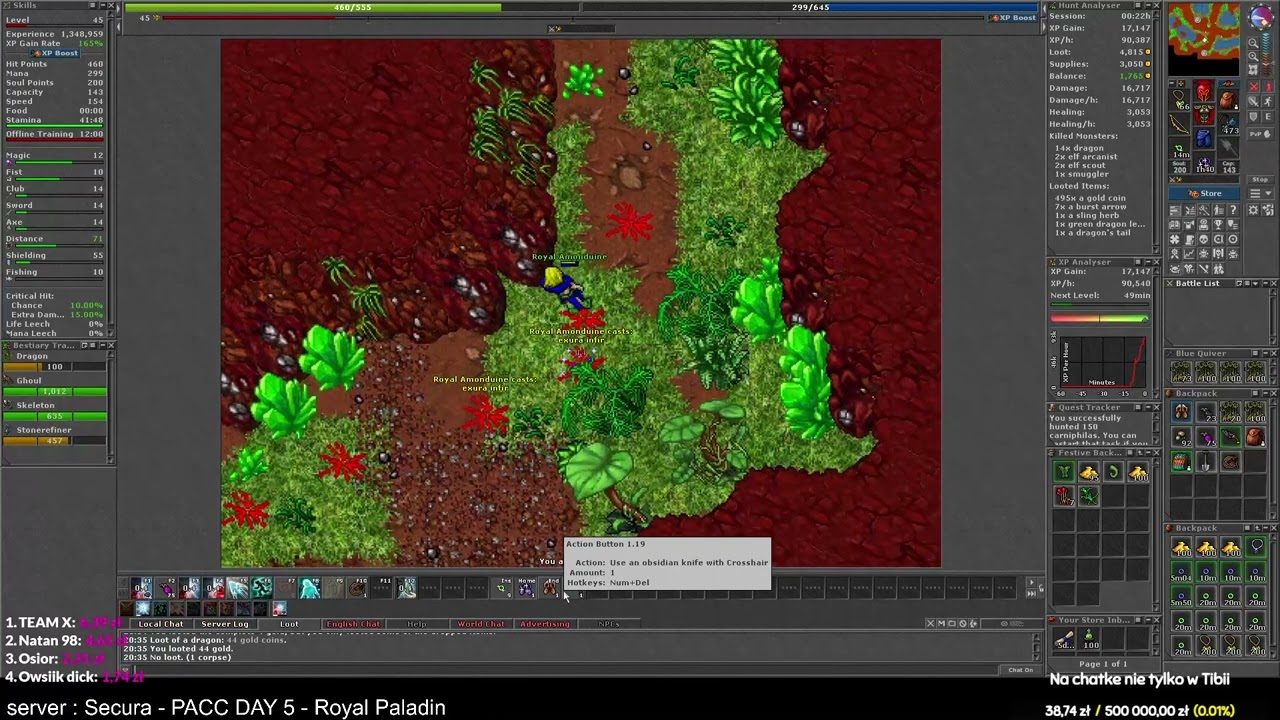TIBIA 45 ROYAL PALADIN - CHILL HUNT - YALAHAR DRAGON ( POV ) - TIBIA GAMEPLAY 2024! - MMORPG *REAL*