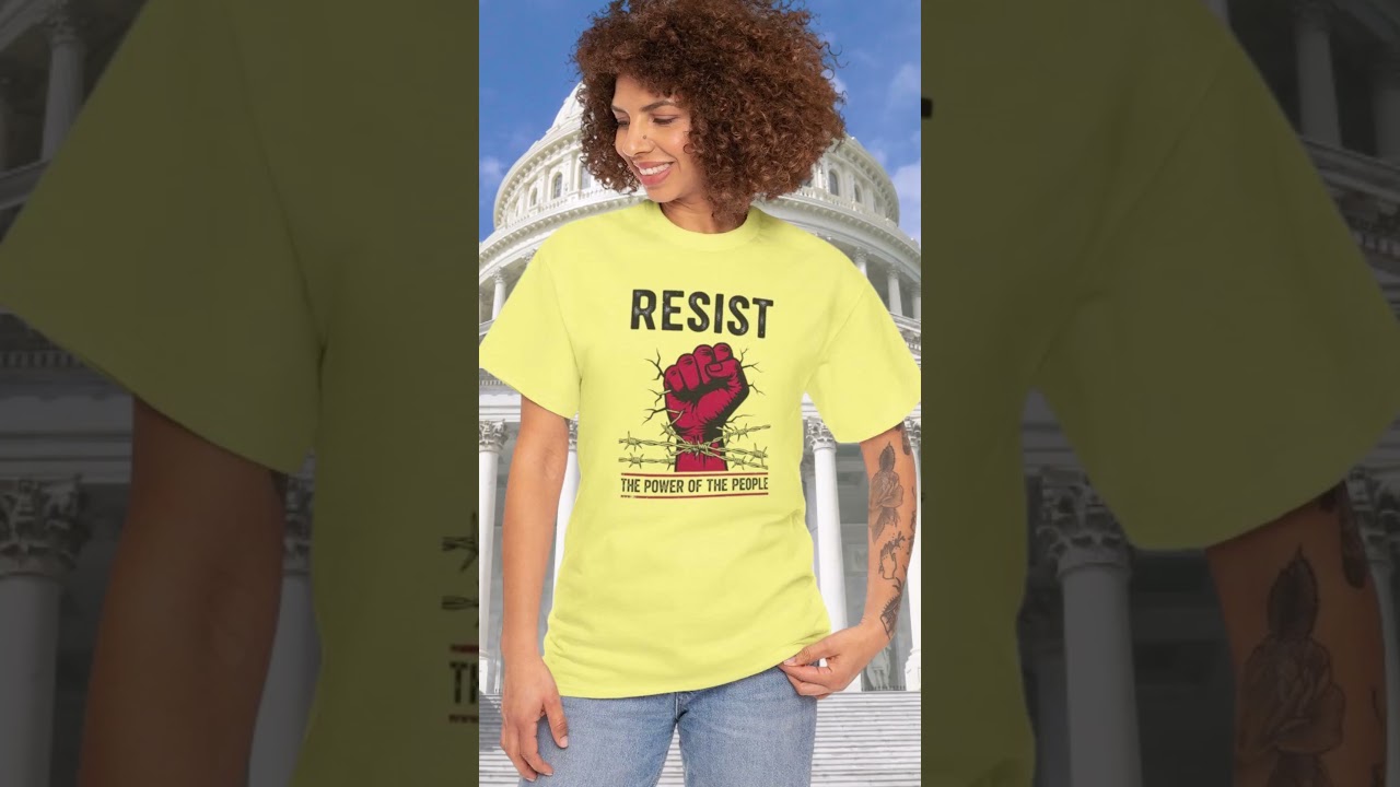 Resist Authoritarianism Protest T-Shirt  - Red Raised Fist , Barbed Wire Graphic