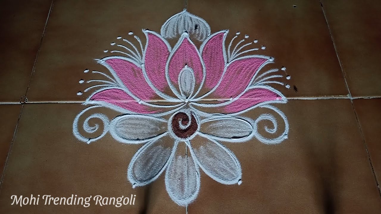 lotus flower rangoli (5*3*3) dots | thamarai poo kolam | creative rangoli @MohiTrendingRangoli