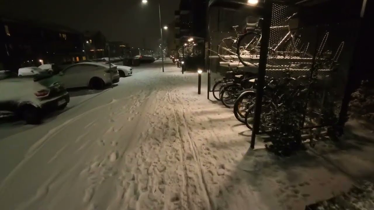 Night walking in Odense | Snowy Denmark | Relax walking