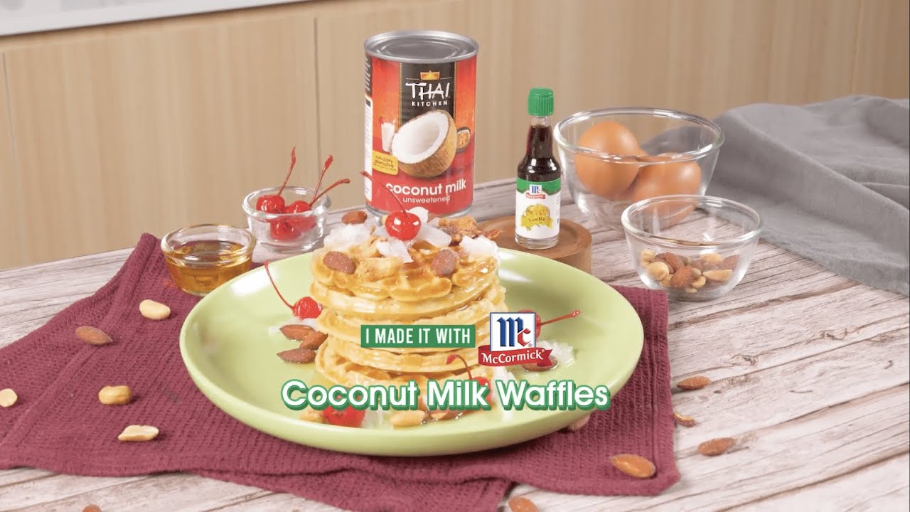 Coconut Milk Waffles made with Thai Kitchen Coconut Milk and McCormick Vanilla Flavor!