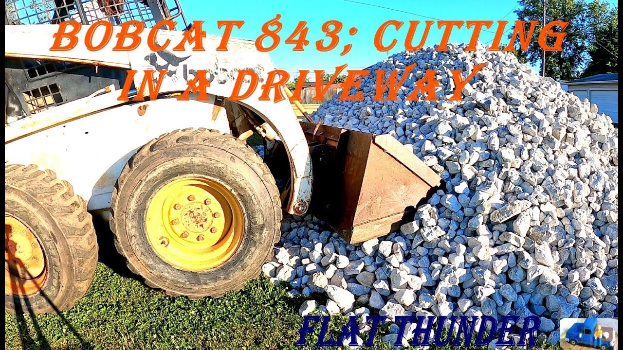 BOBCAT 843 - CUTTING IN A DRIVEWAY / REMOVING SOD / SPREADING BASE LAYER OF GRAVEL