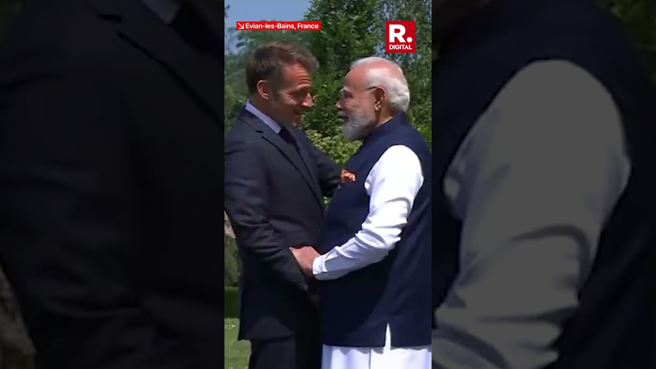 President Macron Welcomes PM Modi At G7 Summit Venue