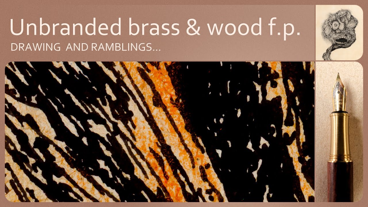 Drawing with an unbranded, brass and wood fountain pen