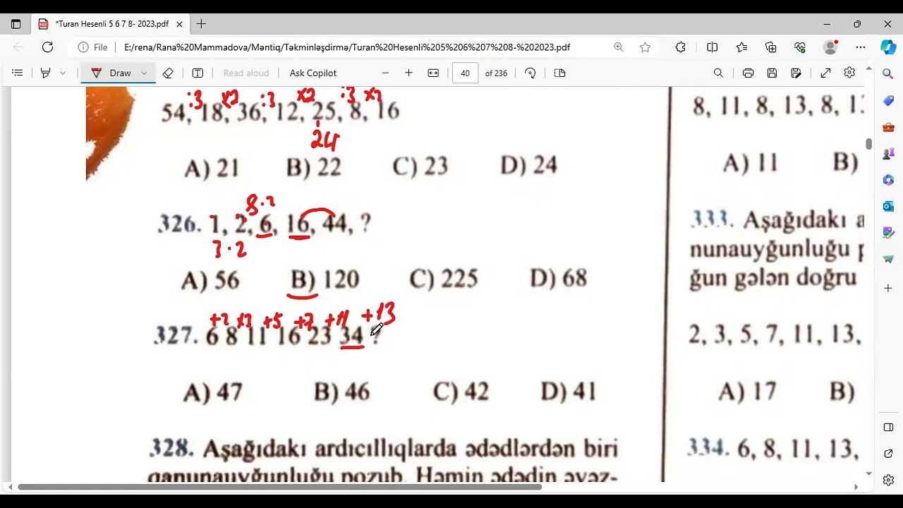 Turan Həsənli ədədi ardıcıllıqlar 314 355