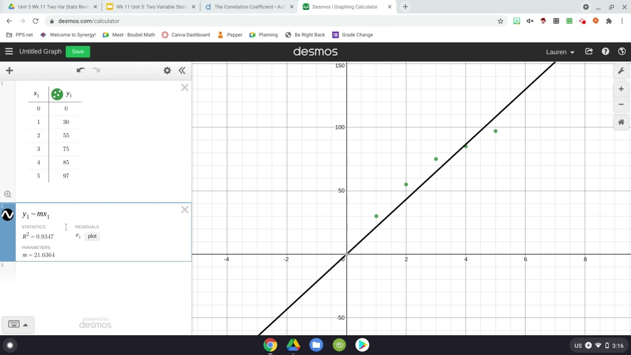 Using Desmos to Create a Scatter Plot and Line of Best Fit