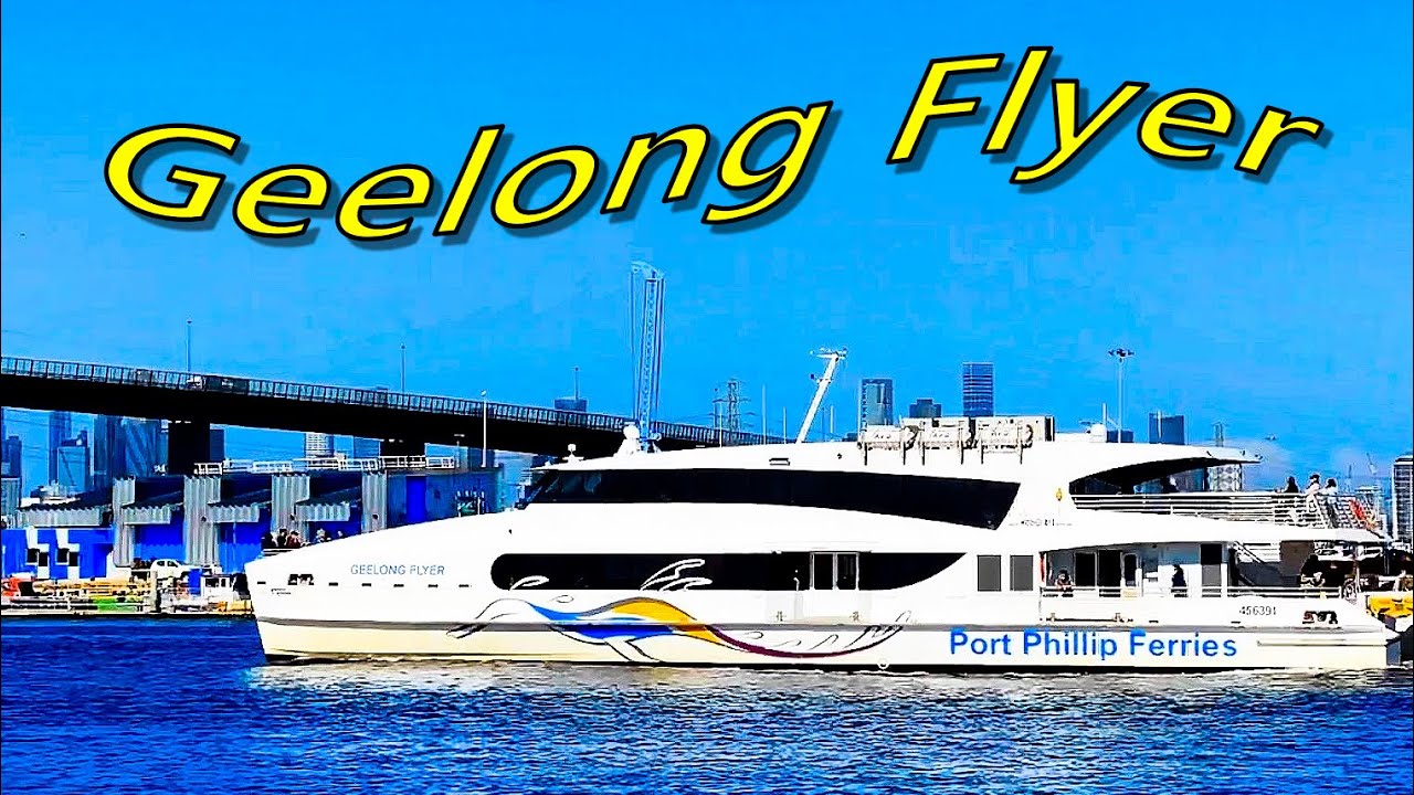 Geelong Flyer ferry on its way to Docklands filmed at Newport Melbourne Australia