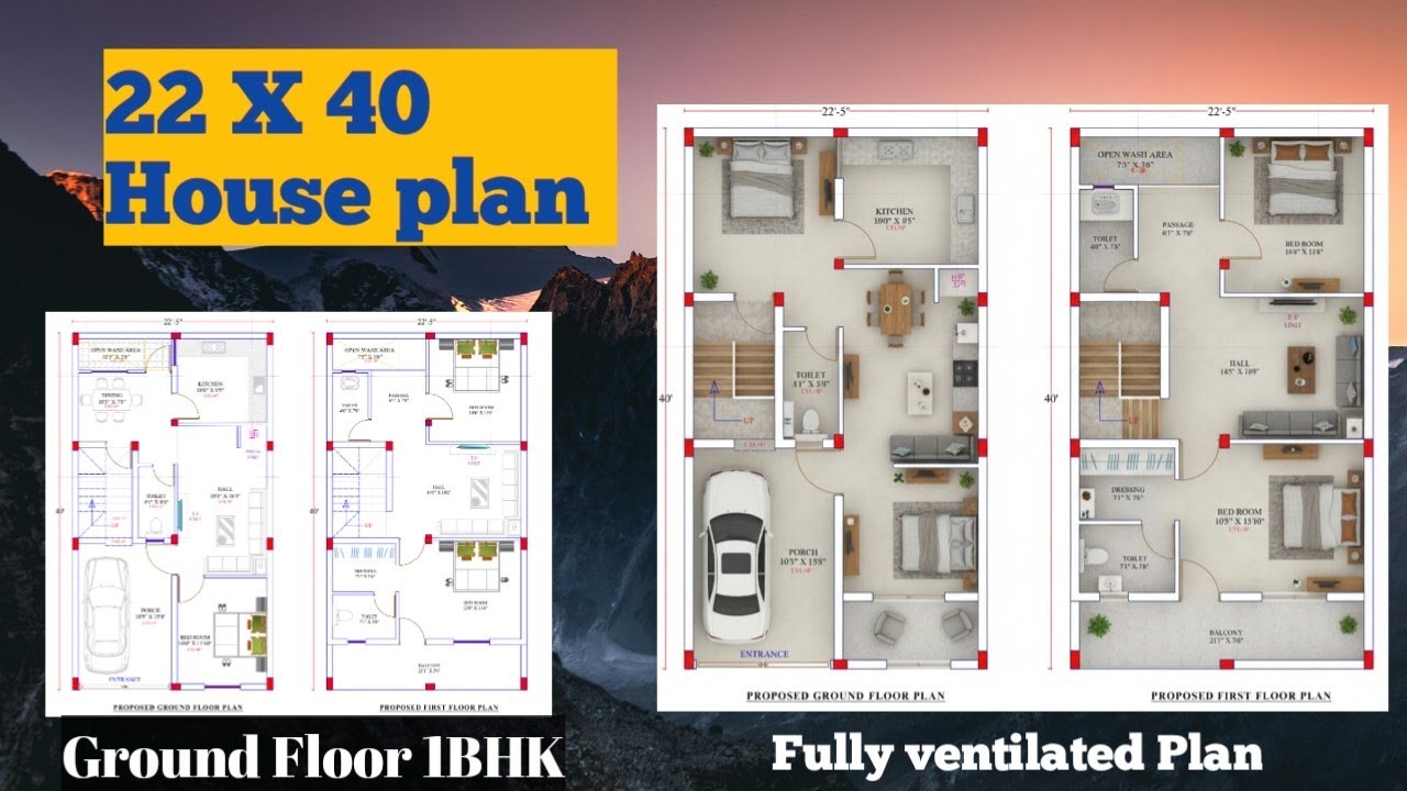 House plan 22 X 40 || 1BHK House Plan || Fully spacious and ventilated Plan || Big size Room & Porch