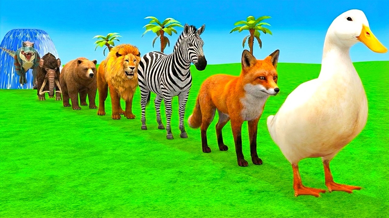 Long Slide Game With Elephant Gorilla Buffalo Hippopotamus Tiger - 3d Animal Game - Funny 3d Animals