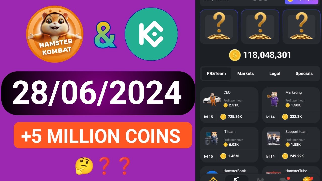 Hamster kombat today daily combo cood. 28/06/2024 Hamster kombat|| Crypto