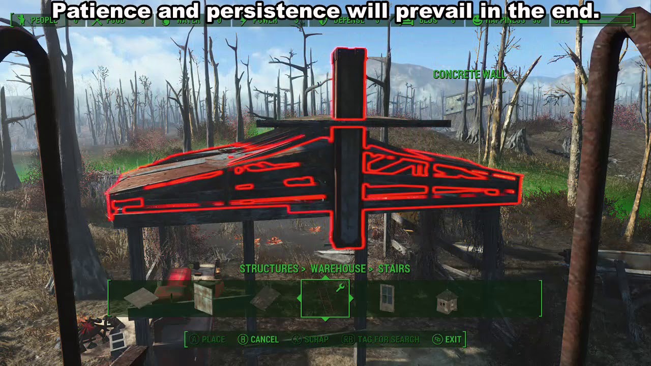 FALLOUT 4 MURKWATER CONSTRUCTION SITE how to ADD A GARAGE ROOF and other TIPS AND TRICKS...  NO MODS