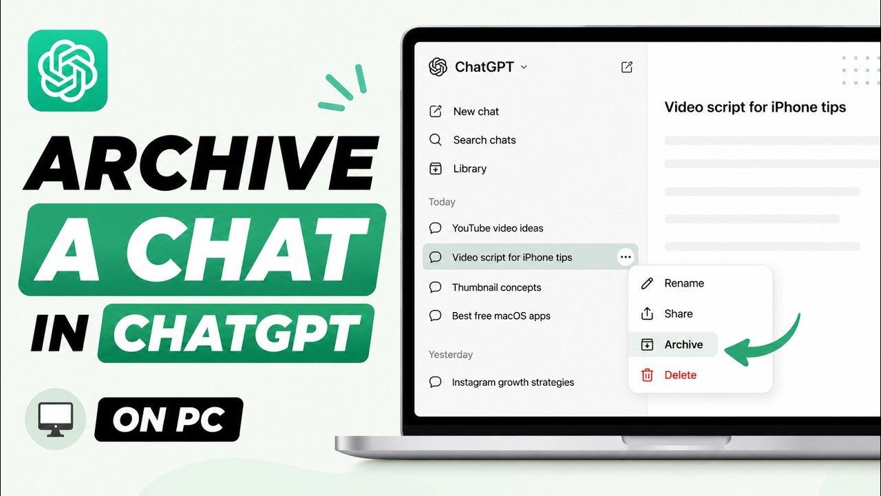 Как архивировать чат в ChatGPT на компьютере