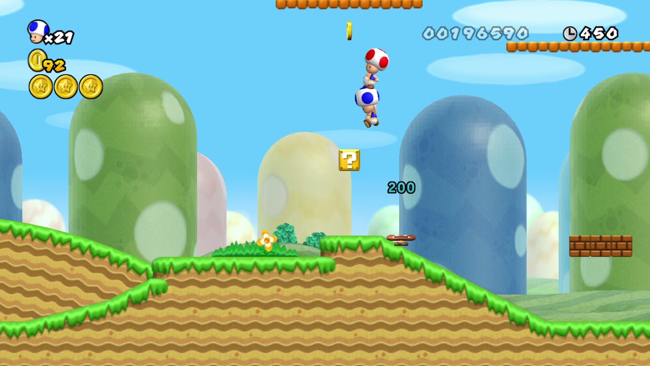 NSMBW - Blue Toad saves Red Toad