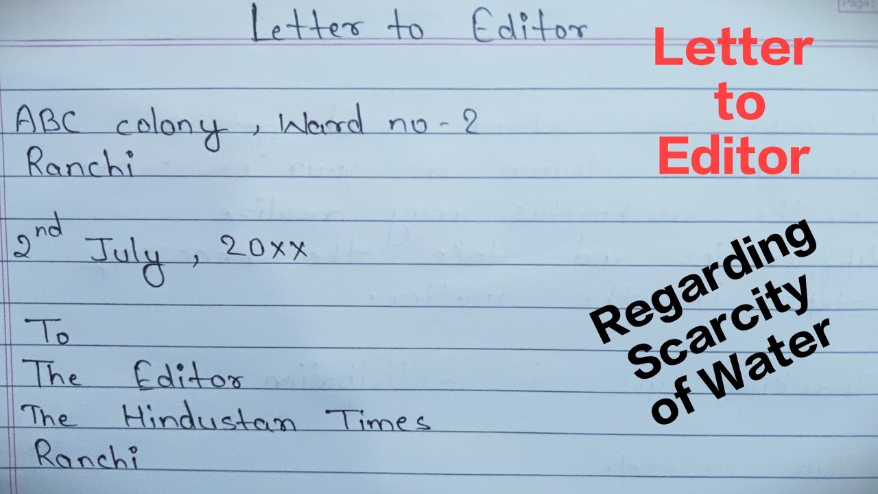 || Letter to Editor Regarding the Scarcity of Water ||@yugwrites