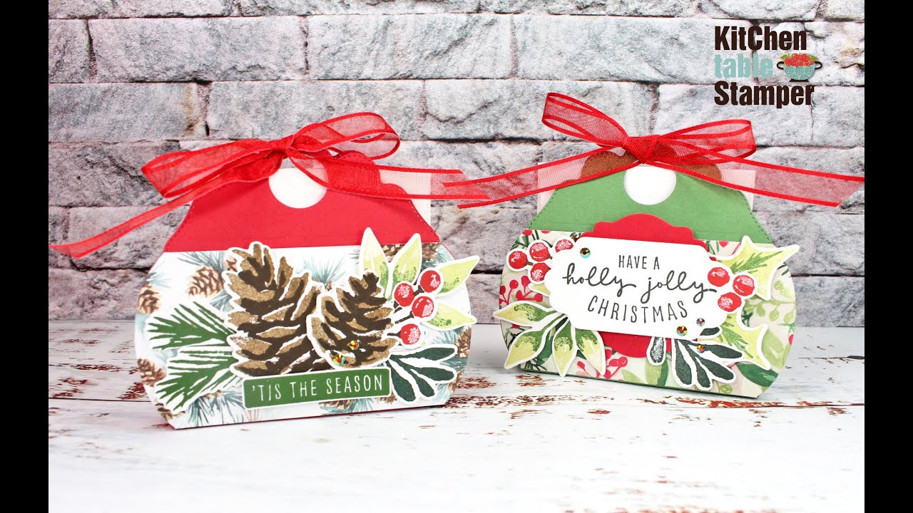 Stampin' Up! Pretty Pillow Box Christmas Note Card Gift Card Tote Tutorial  Kitchen Table Stamper
