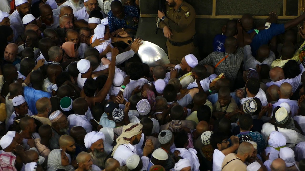 Kissing of Hajar Aswad (The Black Stone) in the Holy Grand Mosque of Masjidil Haram in Mecca